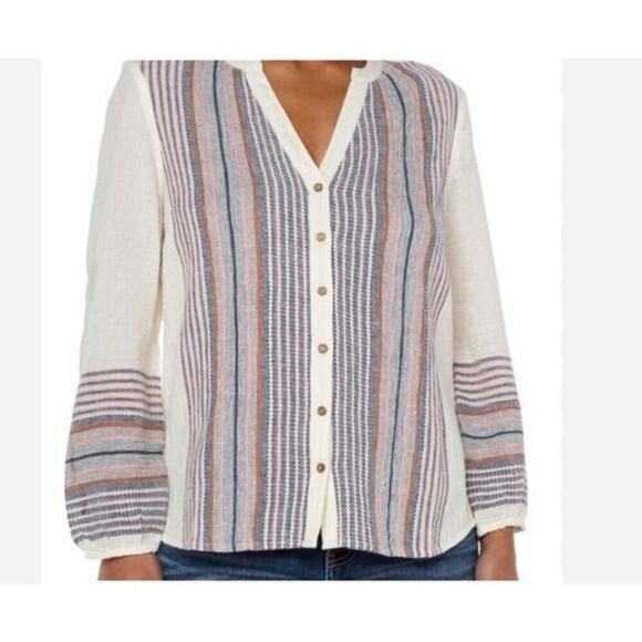 Liverpool Button Front Shirred Blouse In Vintage White - Picture 9 of 16